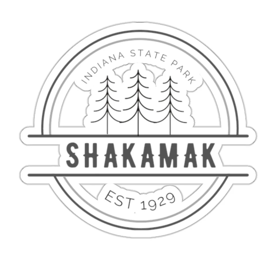 Logo for Shakamak State Park (Indiana), featuring three pine trees within a circular badge and 'EST 1929' at the bottom.