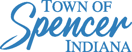 Town of Spencer, Indiana logo featuring 'Spencer' in blue cursive with 'Town of' above and 'Indiana' below in uppercase lettering.